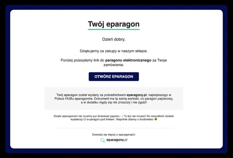 Mail transakcyjny z linkiem do e paragonu fiskalnego, link do paragonu elektronicznego